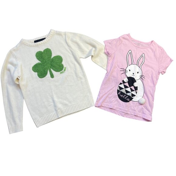 Easter & St. Patrick's Day Holiday Top Set Girls Size 7-8 Shamrock Bunny Designs - Picture 1 of 14